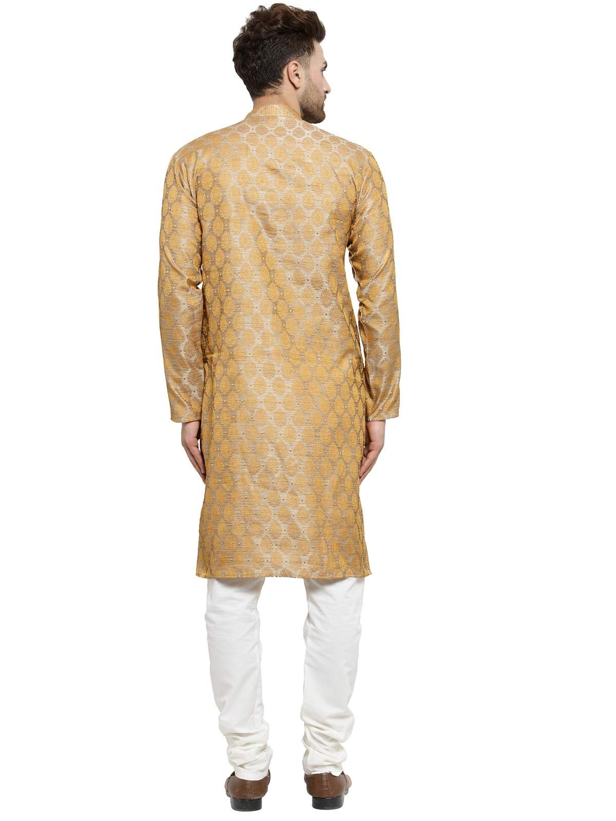 Jompers Men's Jacquard Silk Kurta and Pyjama(Silver,M) - Image 7