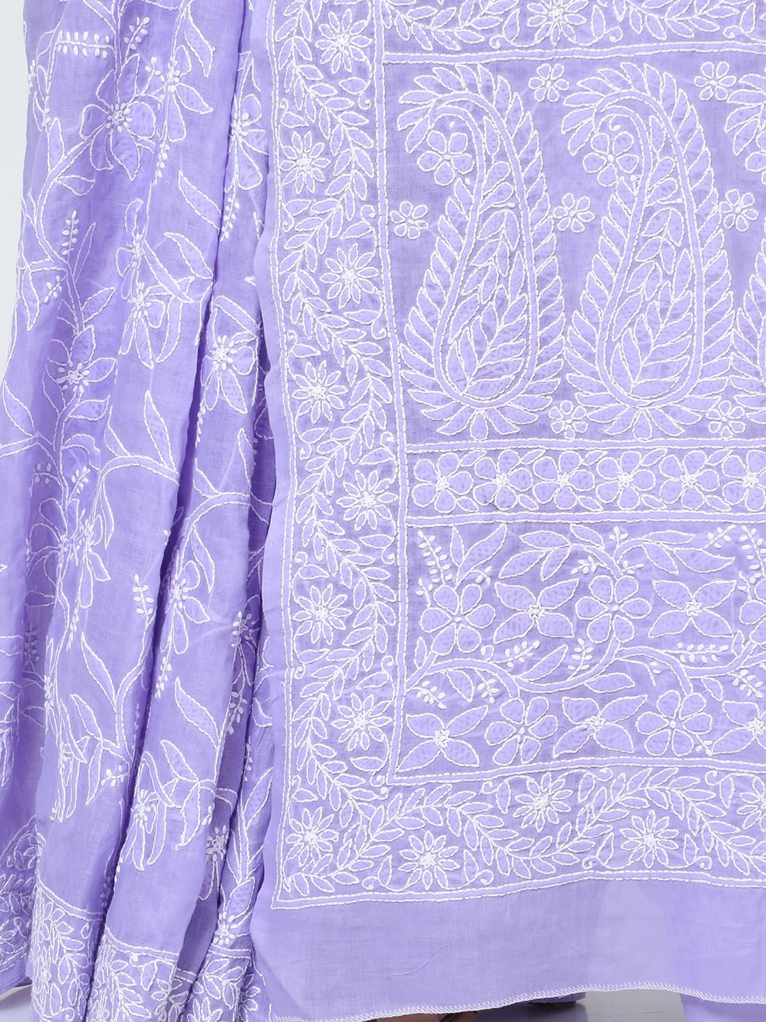 HerClozet Lucknow Chikankari Pure Cotton Saree for women 6.3 Mtr(Lavender) - Image 2