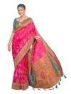 MANOHARI Women's Most Trendy Banarasi Woven Pink with Green Saree With Heavy Jacquard Work Saree With Blouse Piece