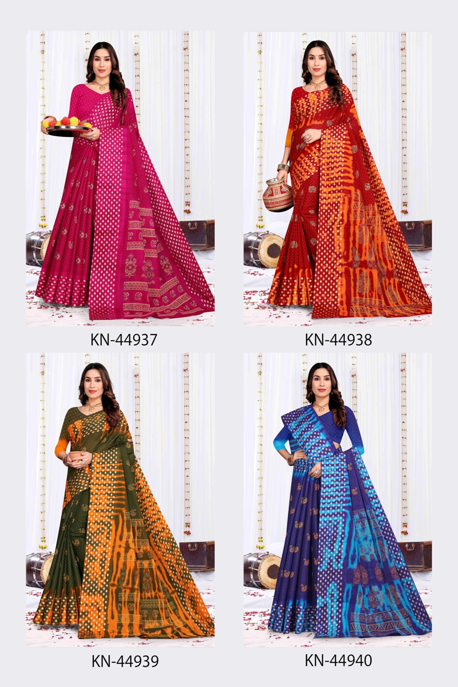 Karishma Sarees Butti Motif Design Gold Printed Festive Cotton Saree (Pink) - Image 3