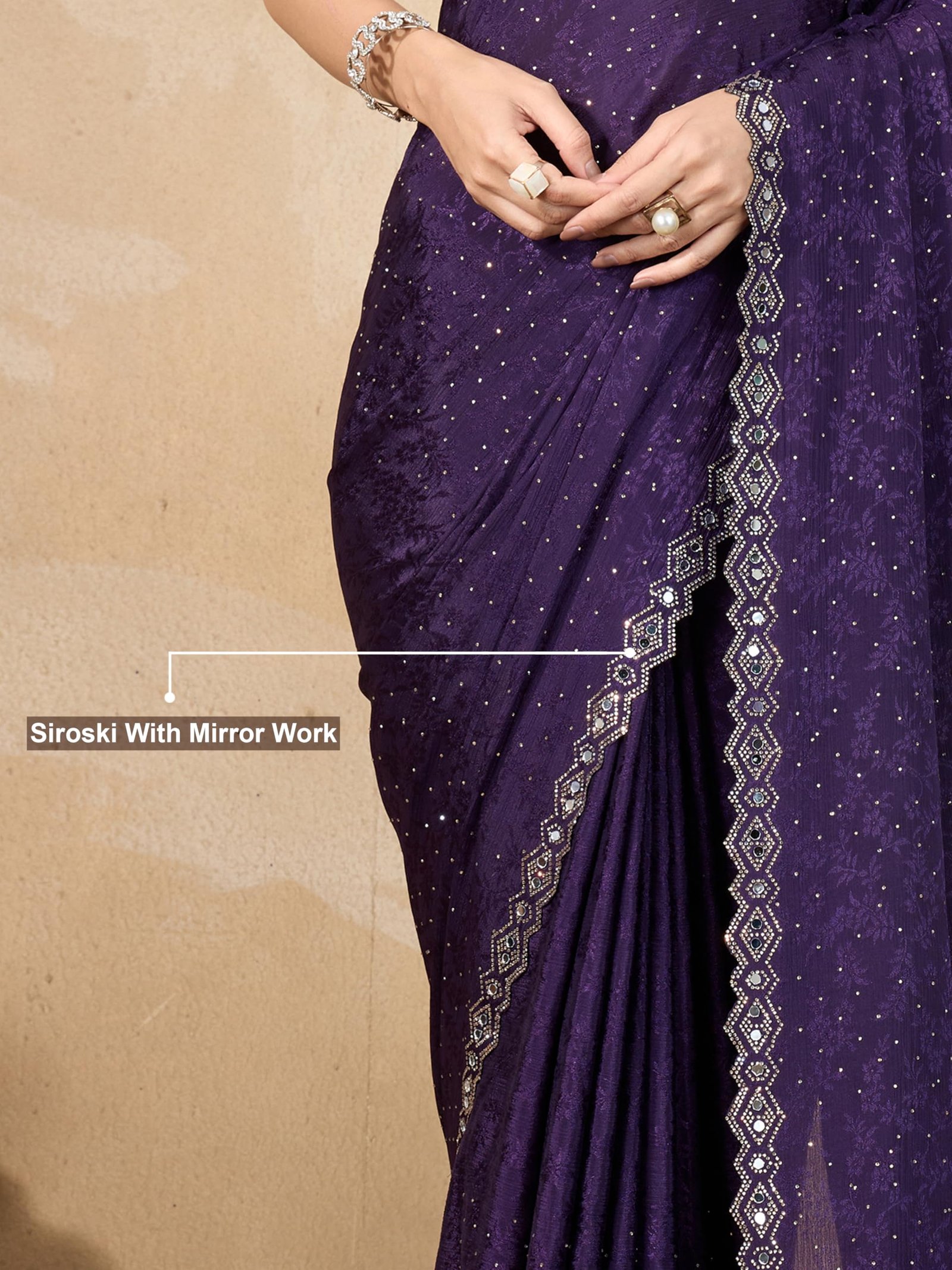 TRENDMALLS Women's Art Silk Siroski Mirror Work Saree with Unstitch Blouse Piece (K1156-Purple) - Image 5