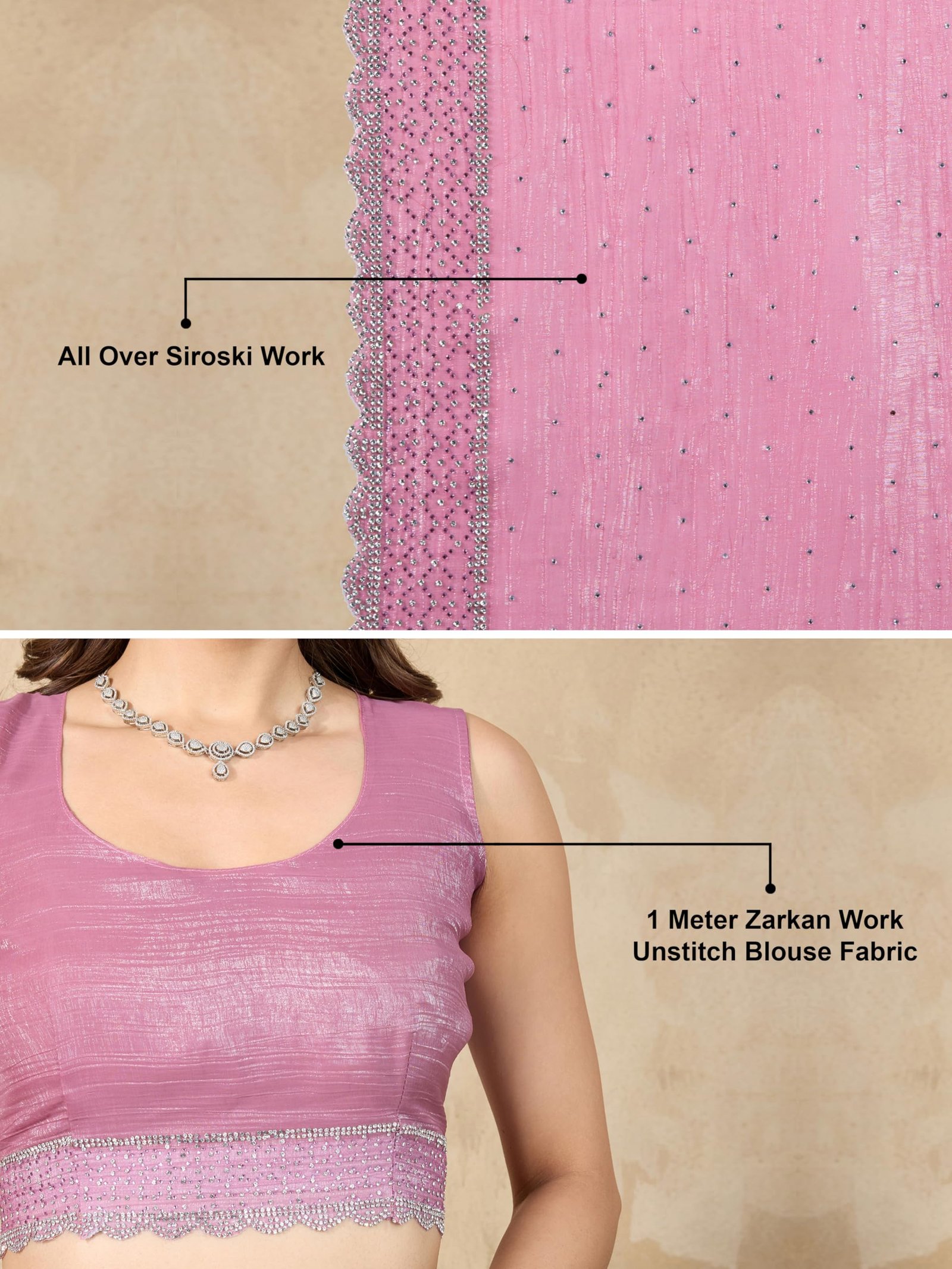 TRENDMALLS Women's Art Silk Siroski Work Saree with Unstitch Blouse Piece (K1151-Pink) - Image 6