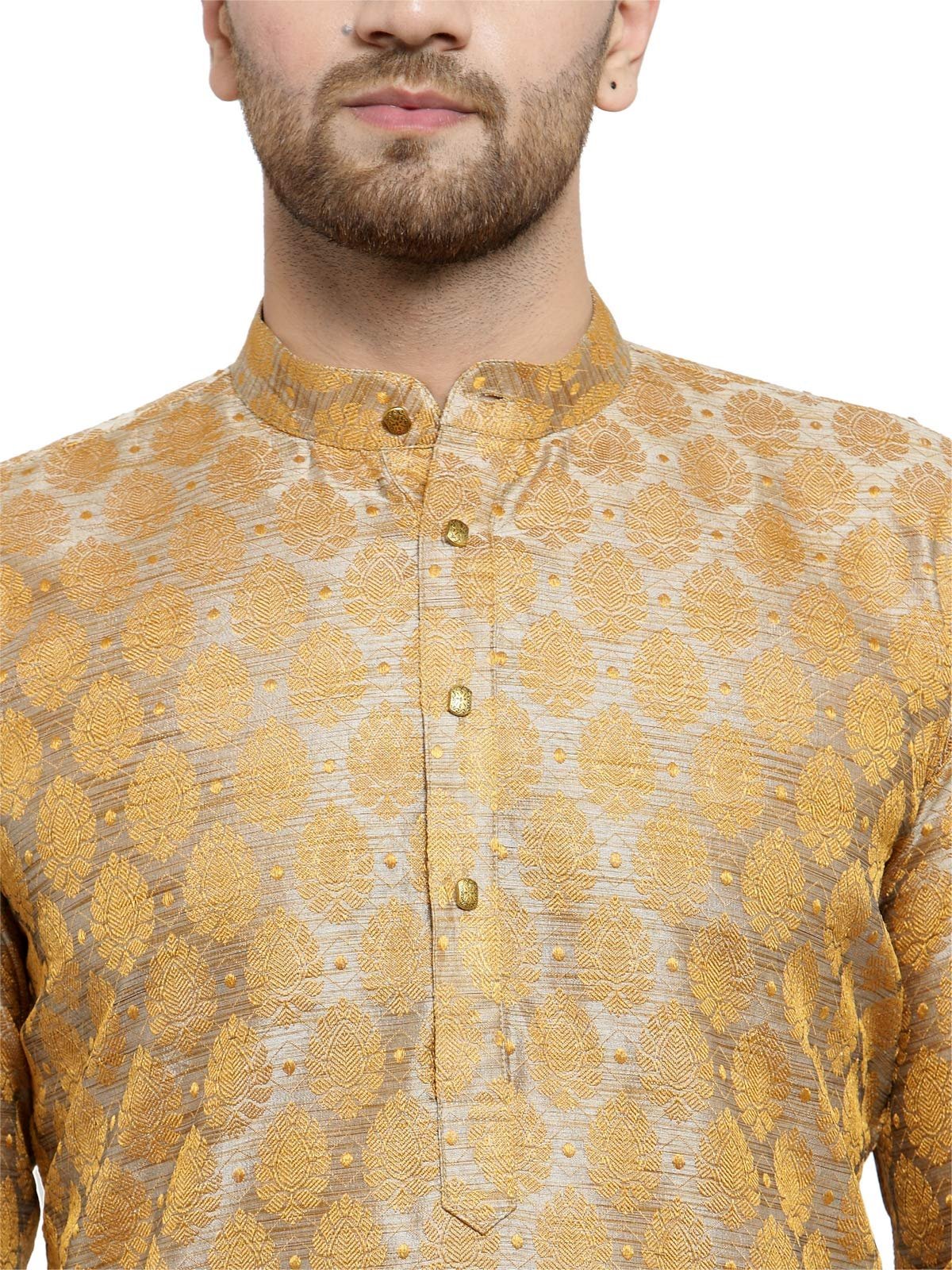 Jompers Men's Jacquard Silk Kurta and Pyjama(Silver,M) - Image 4