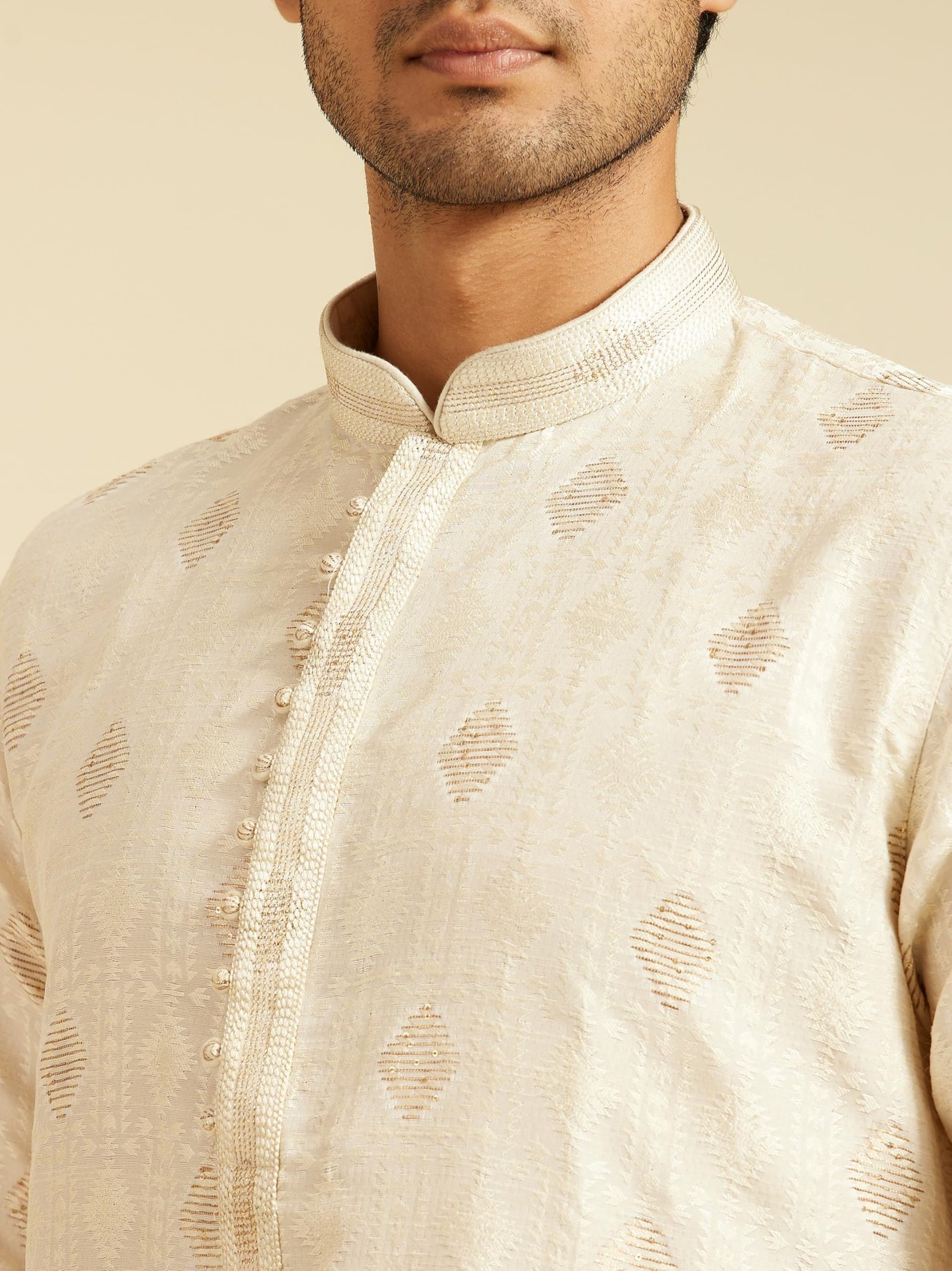 DIWAS BY MANYAVAR Men's Brocade | Jacquard Weave Kurta (Cream,XXXL) - Image 5