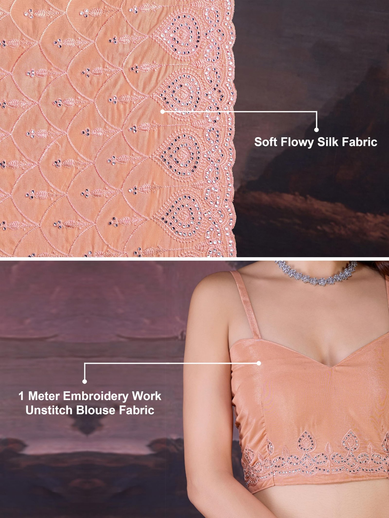 TRENDMALLS Women's Silk Embroidery Zarkan Work Saree with Unstitch Blouse Piece (K1129-Orange) - Image 6