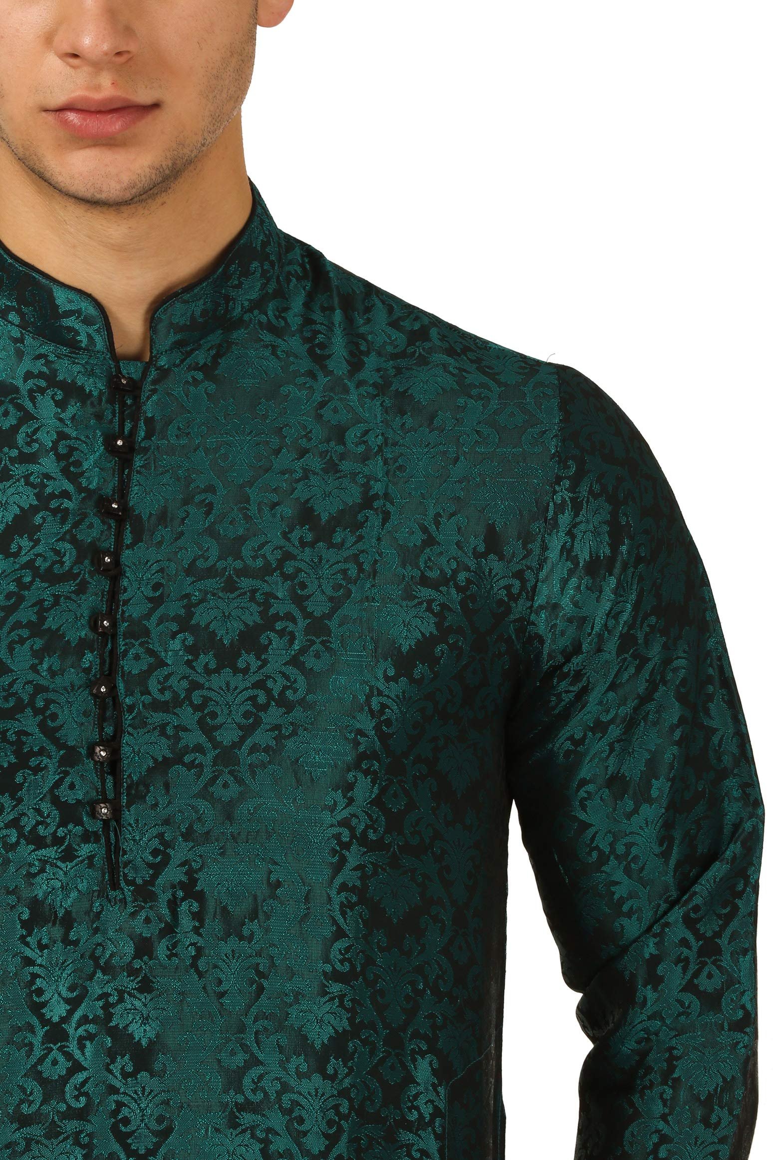 Royal Kurta Mens Jacquard Silk Printed Kurta And Dhoti Pant (40, Green) - Image 3