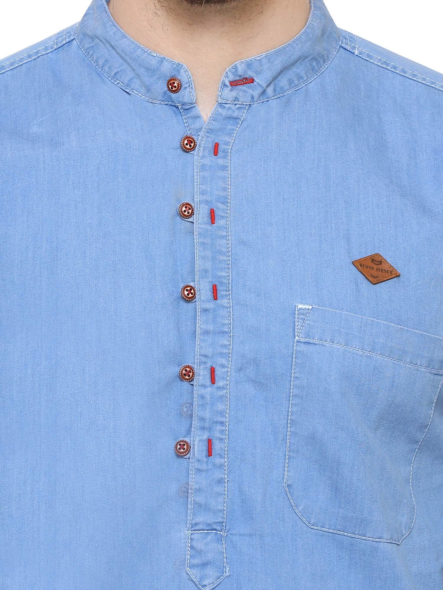Kuons Avenue Men's Icewash Denim Long Kurta | Kurta Shirt for Men (KACLFS1243M_Icewash_Medium) - Image 2