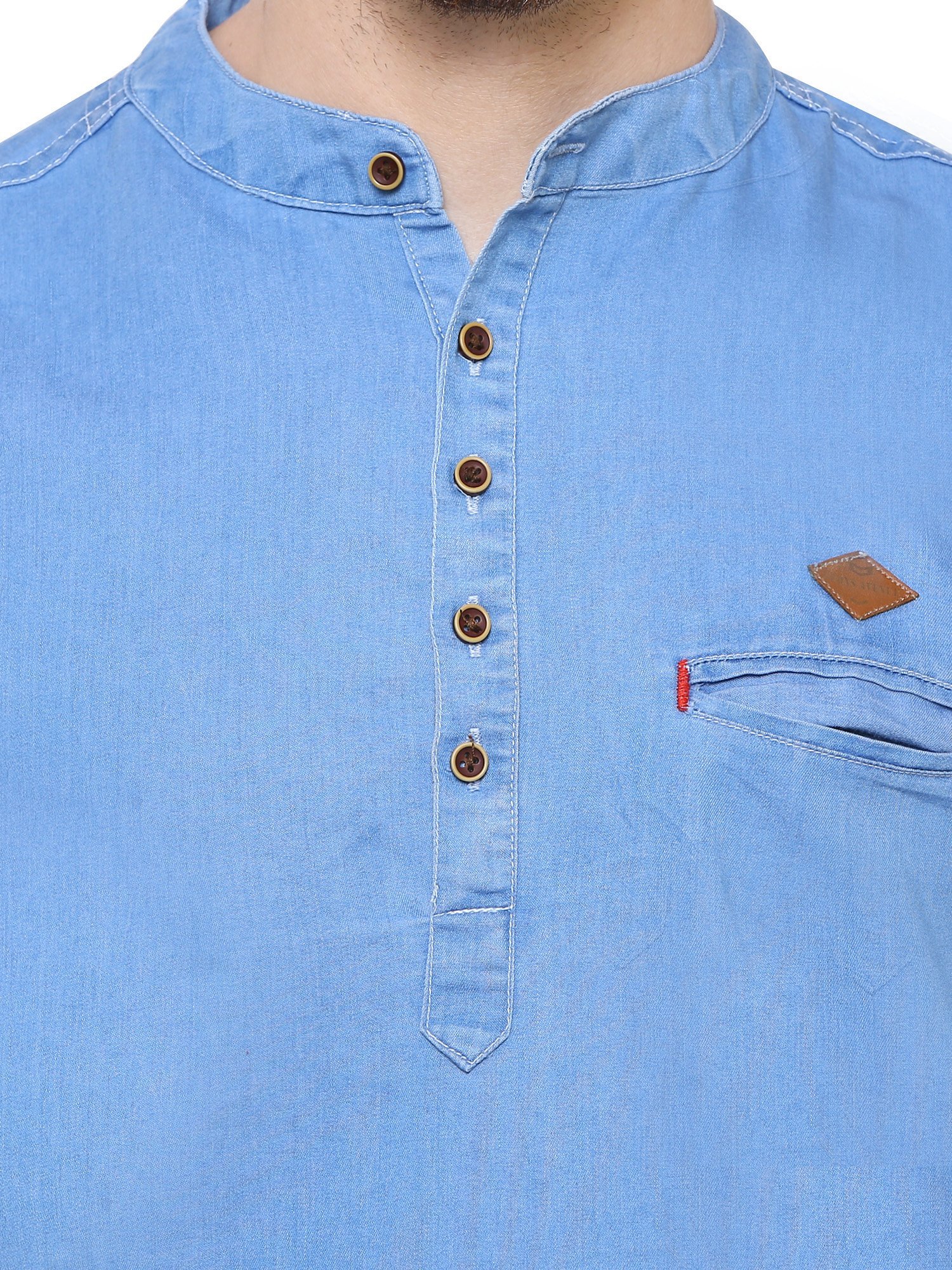 Kuons Avenue Men's Tailored Fit Denim Short Kurta (KACLFS1169E-XL_Sky Blue_X-Large) - Image 2