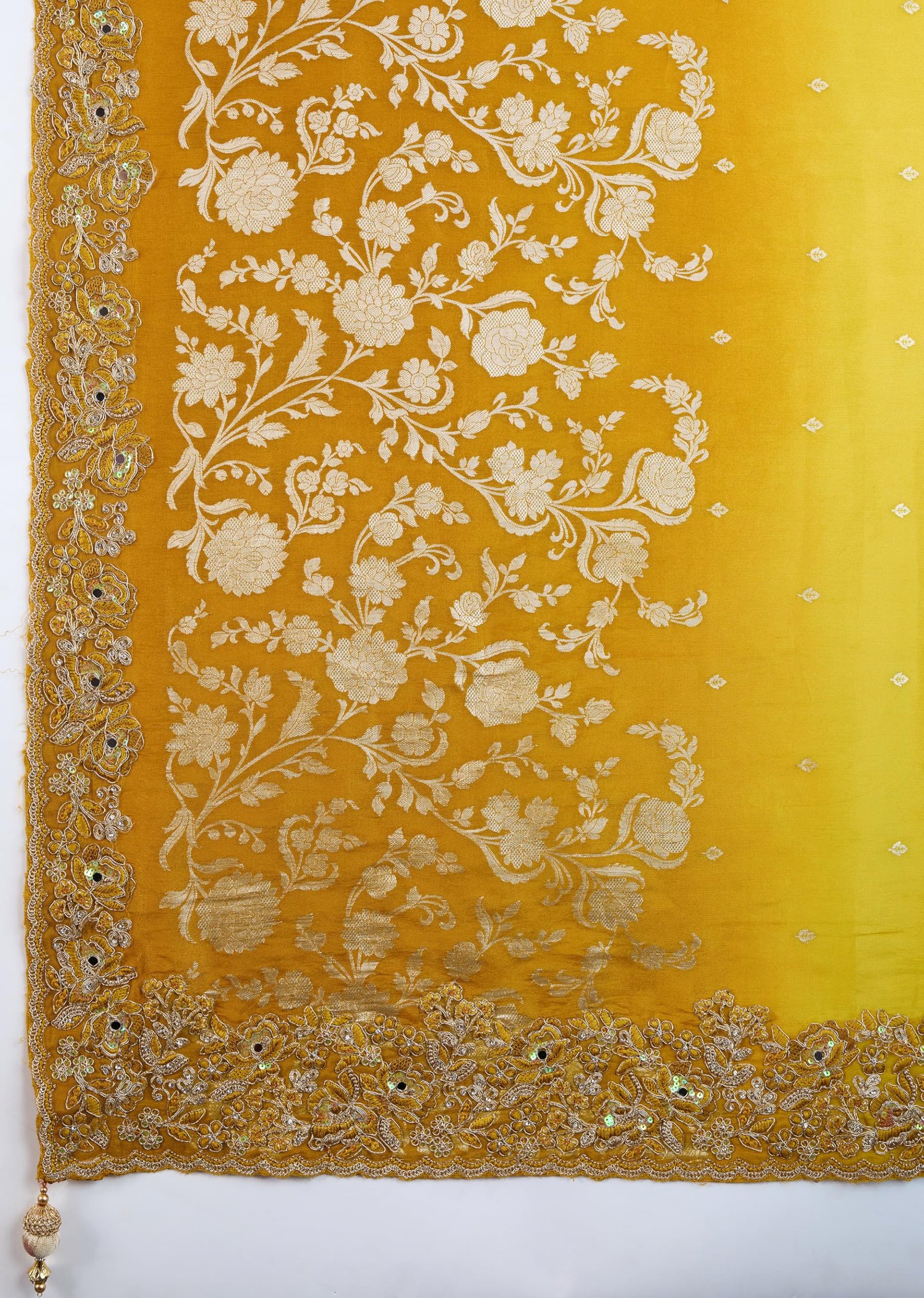 TRENDMALLS Women's Jacquard Silk Embroidery Saree with Unstitched Blouse Piece (K1178-Yellow) - Image 4