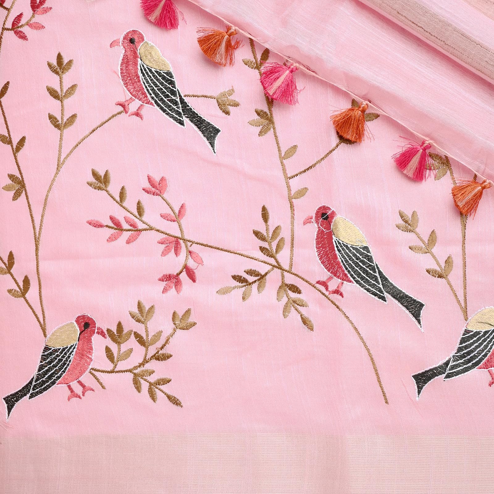 TEEJH Amolika Pink Pure Silk Linen Saree With Blouse Piece - Image 4