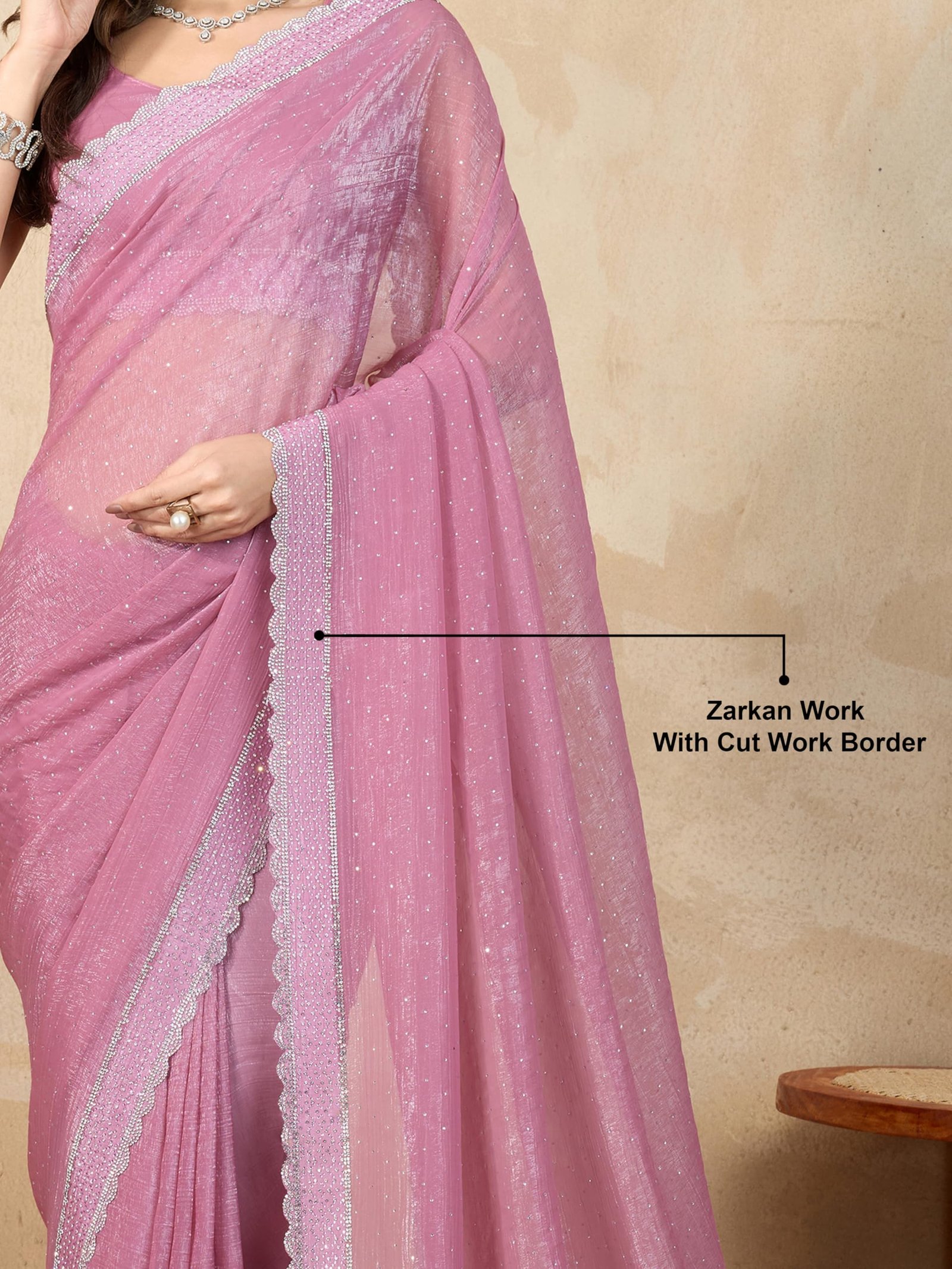 TRENDMALLS Women's Art Silk Siroski Work Saree with Unstitch Blouse Piece (K1151-Pink) - Image 7