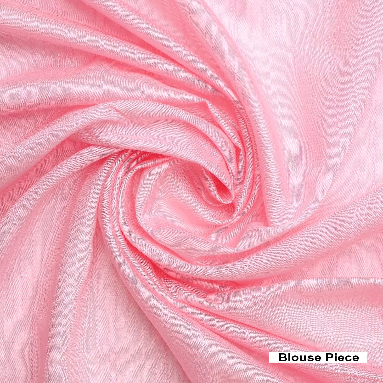 TEEJH Amolika Pink Pure Silk Linen Saree With Blouse Piece - Image 6